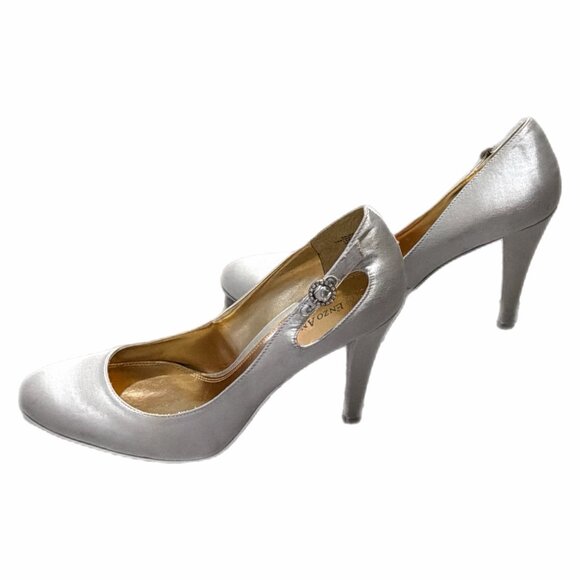 Enzo Angiolini Shoes Womens 8.5M Silver Satin Pump Buckle Bridal Gala Cocktail - Picture 7 of 16